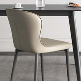 Contemporary brown leather dining chair with durable semi-wrapped backrest and minimalist design